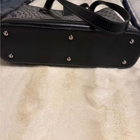 Dooney and Bourke Black and Gray Monogram Tote Bag with Buckle Closure - Picture 5 of 9